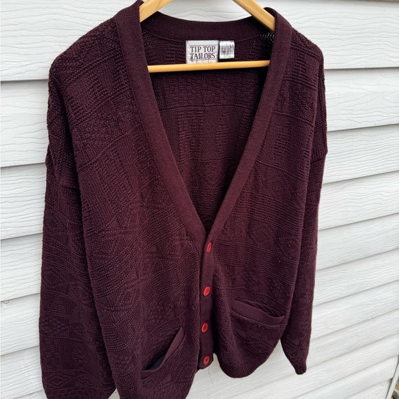 Vintage Cardigan Tip Top Tailors / Burgundy / Large / 90s - Picture 3 of 6